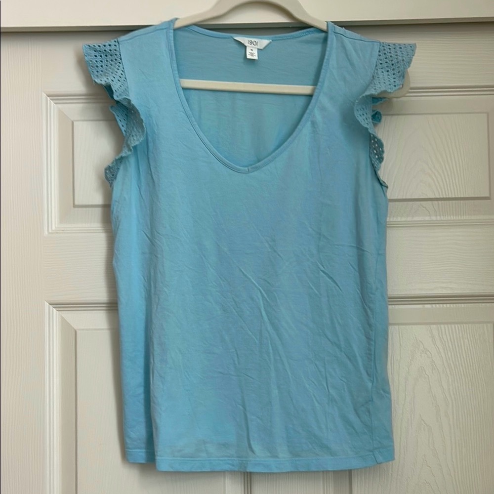 1901 Light Blue Ruffle Sleeve Tank Top, Medium